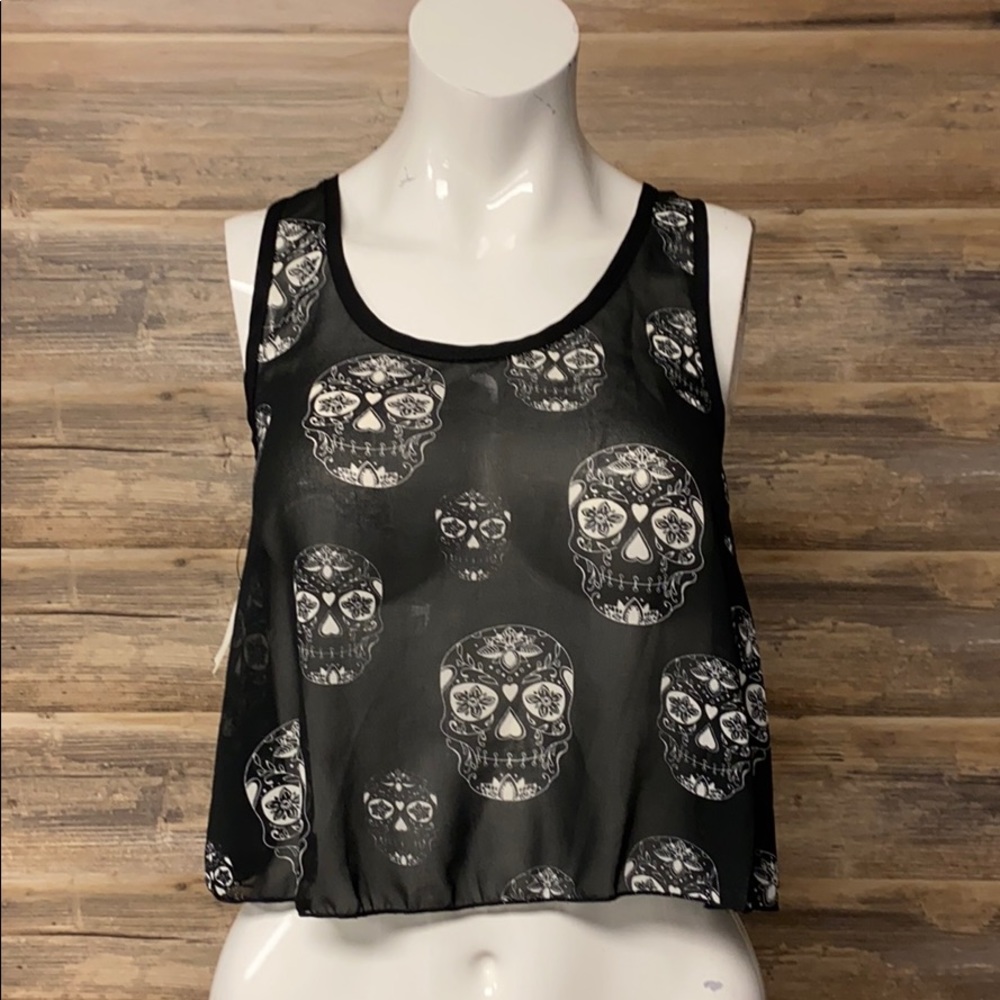 Bedroom Stories Candy Skull Chiffon Sheer Tank Top NWT G5